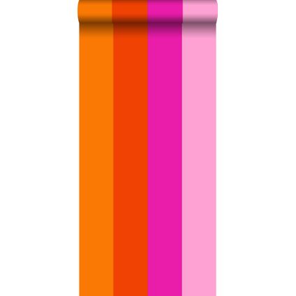 ESTAhome behangpapier strepen oranje en roze - 53 cm x 10,05 m - 116522