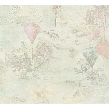 A.S. Création behangpapier oosters motief lichtgroen en roze - 53 cm x 10,05 m 2
