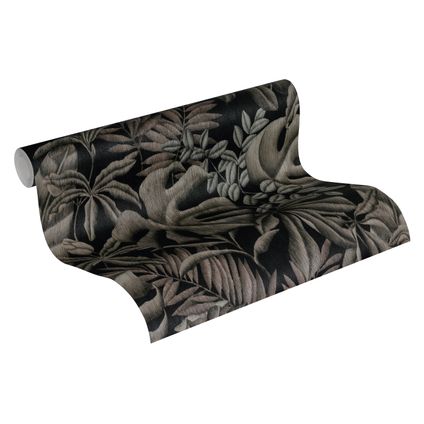 A.S. Création behang tropische bladeren grijs en zwart - 53 cm x 10,05 m - AS-370332