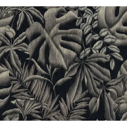 A.S. Création behang tropische bladeren grijs en zwart - 53 cm x 10,05 m - AS-370332 2