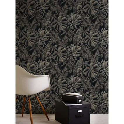A.S. Création behang tropische bladeren grijs en zwart - 53 cm x 10,05 m - AS-370332 6
