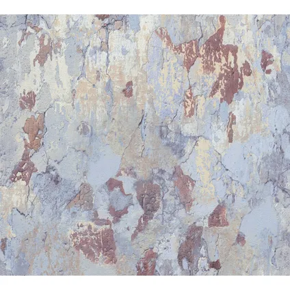 Livingwalls behangpapier betonlook blauw, beige en bordeaux rood - 53 cm x 10,05 m 2