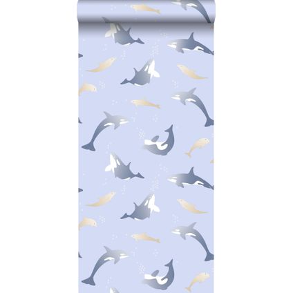 ESTAhome behangpapier orca's & dolfijnen zacht blauw - 53 cm x 10,05 m - 115839