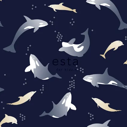 ESTAhome behangpapier orca's & dolfijnen marine blauw - 53 cm x 10,05 m - 115840 3
