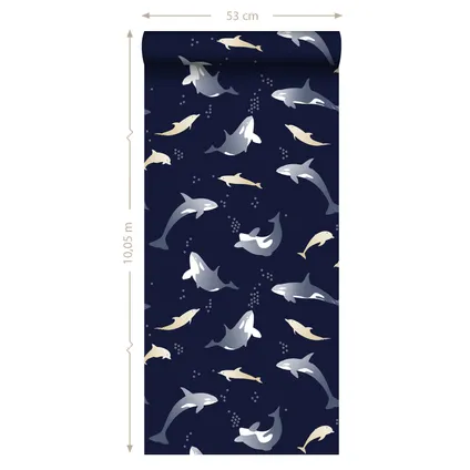 ESTAhome behangpapier orca's & dolfijnen marine blauw - 53 cm x 10,05 m - 115840 4