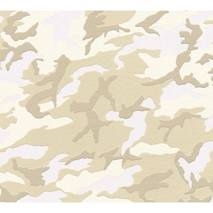 A.S. Création behangpapier camouflage wit, beige en bruin - 53 cm x 10,05 m