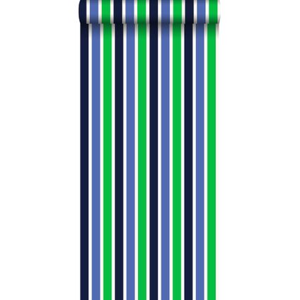 ESTAhome behangpapier strepen marine blauw en groen - 53 cm x 10,05 m - 115819