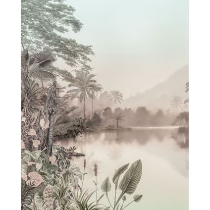 Komar fotobehang Lac des Palmiers beige en groen grijs - 200 x 250 cm - 611623