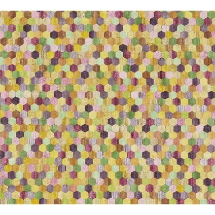 A.S. Création behangpapier hexagon-motief geel, roze en groen - 53 cm x 10,05 m 2