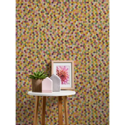 A.S. Création behangpapier hexagon-motief geel, roze en groen - 53 cm x 10,05 m 4