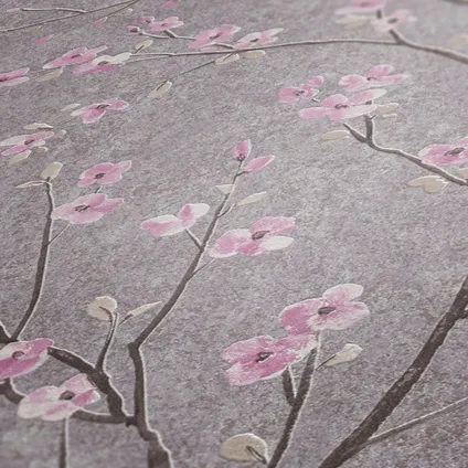 Livingwalls papier peint branches de fleurs brun grisé taupe et rose - 53 cm x 10,05 m - AS-379122 3