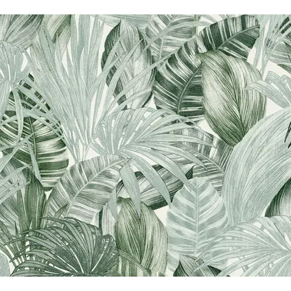 A.S. Création behang tropische bladeren groen en wit - 53 cm x 10,05 m - AS-368201 2