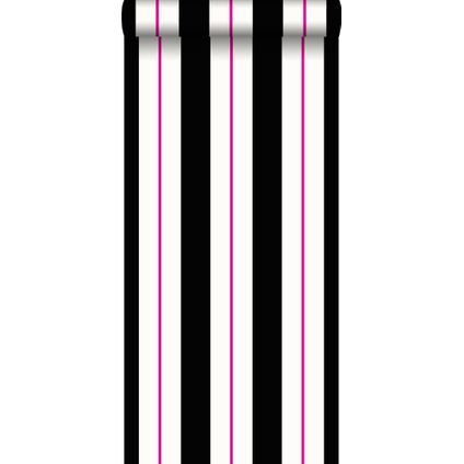 ESTAhome behangpapier strepen roze en zwart - 53 cm x 10,05 m - 116506