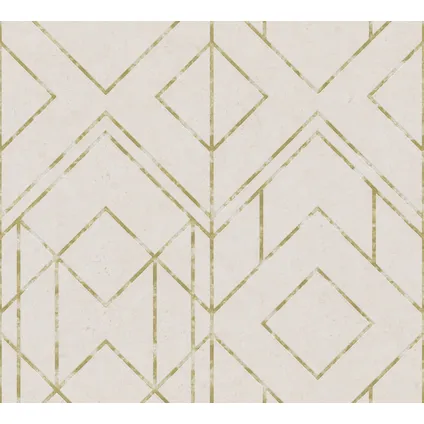 Livingwalls behang geometrische vormen gebroken wit en goud - 53 cm x 10,05 m 2