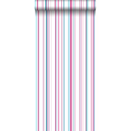 ESTAhome papier peint à rayures rose et turquoise - 53 cm x 10,05 m - 115725