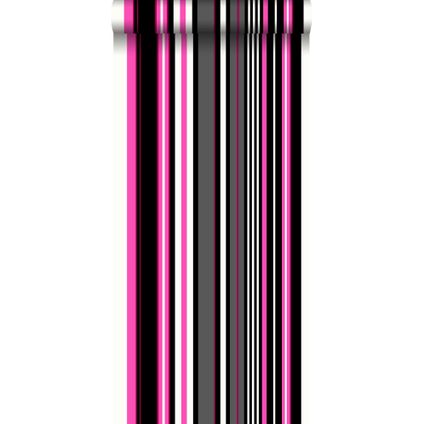 ESTAhome behang strepen roze en zwart - 53 cm x 10,05 m - 116534