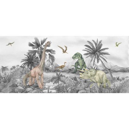 Sanders & Sanders poster dinosaurussen grijs - 0.75 x 1.7 m - 601263