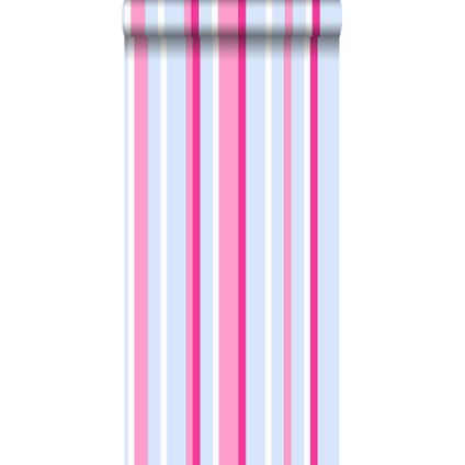 ESTAhome behangpapier strepen blauw en roze - 53 cm x 10,05 m - 115823