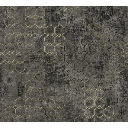 Livingwalls behang hexagon zwart, grijs en goud - 53 cm x 10,05 m - AS-374246 3