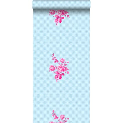 ESTAhome behangpapier rozen roze en turquoise - 53 cm x 10,05 m - 115716
