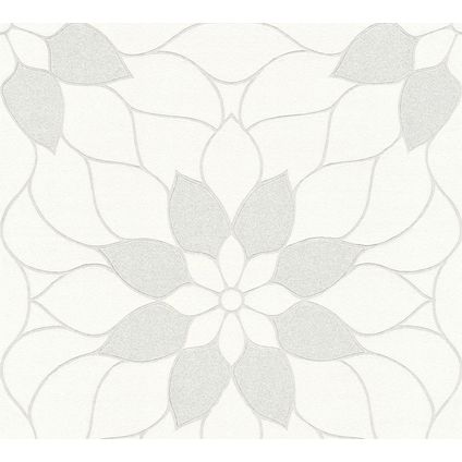 A.S. Création behang bloemen wit en grijs - 53 cm x 10,05 m - AS-361707