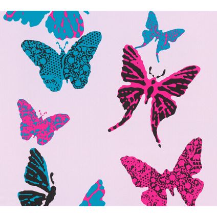 A.S. Création papier peint papillons violet foncé, bleu et noir - 53 cm x 10,05 m - AS-936342