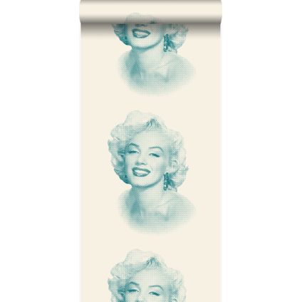 Origin Wallcoverings behang Marilyn Monroe wit en turquoise - 53 cm x 10,05 m