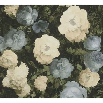 A.S. Création behangpapier vintage bloemen blauw, groen en crème - 53 cm x 10,05 m 2
