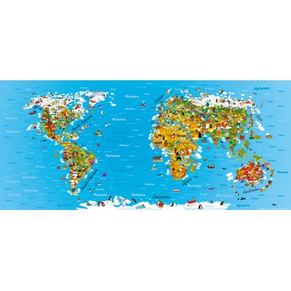 Sanders & Sanders affiche carte du monde pour enfants bleu, jaune et vert - 202 x 90 cm - 600927
