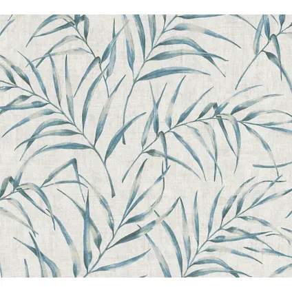 A.S. Création behangpapier tropische bladeren blauw en grijs - 53 cm x 10,05 m 2