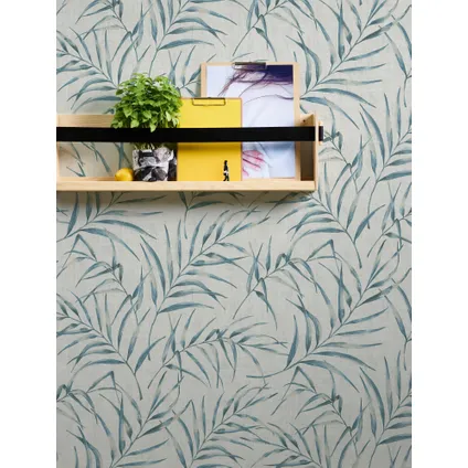 A.S. Création behangpapier tropische bladeren blauw en grijs - 53 cm x 10,05 m 4