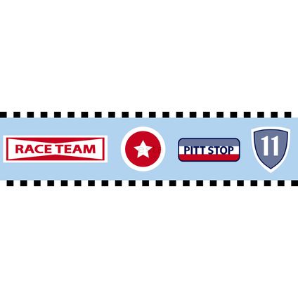 ESTAhome behangrand raceteam emblemen hemelsblauw - 13,25 cm x 5 m - 174901