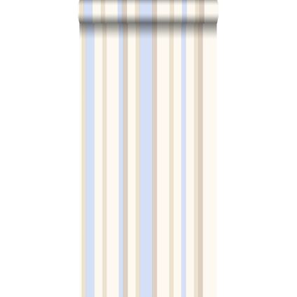 ESTAhome behangpapier strepen beige en zacht blauw - 53 cm x 10,05 m - 115822