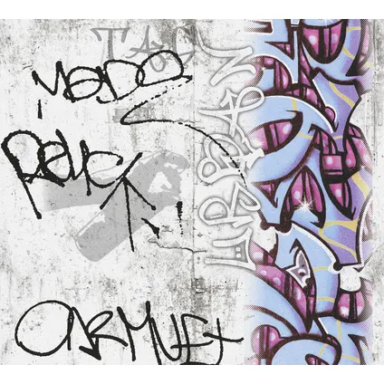A.S. Création behangpapier graffiti grijs, paars en blauw - 53 cm x 10,05 m
