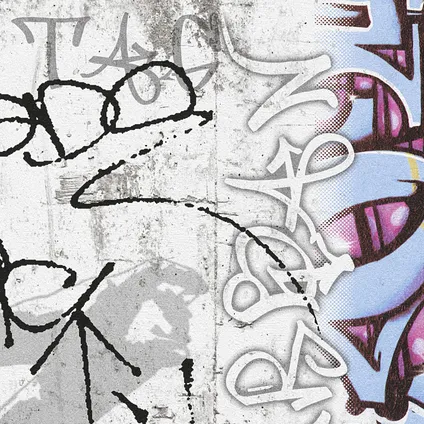 A.S. Création behangpapier graffiti grijs, paars en blauw - 53 cm x 10,05 m 2