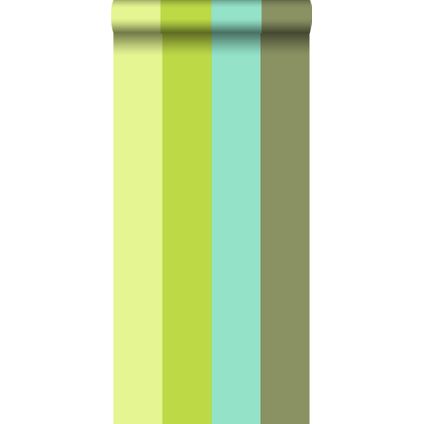 ESTAhome behang strepen turquoise en limegroen - 53 cm x 10,05 m - 116524