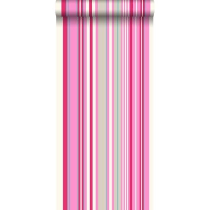 ESTAhome behangpapier strepen roze en turquoise - 53 cm x 10,05 m - 116531