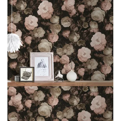 A.S. Création behang vintage bloemen zacht roze, crème beige en zwart 4