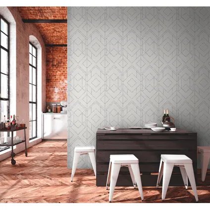 Livingwalls behang geometrische vormen wit en grijs - 53 cm x 10,05 m - AS-378691 4