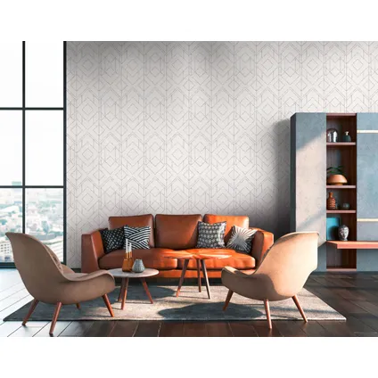 Livingwalls behang geometrische vormen wit en grijs - 53 cm x 10,05 m - AS-378691 6