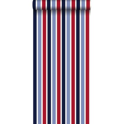 ESTAhome behang strepen marine blauw en rood - 53 cm x 10,05 m - 115816