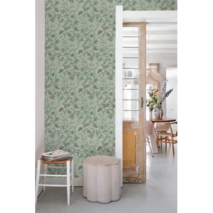 ESTAhome behangpapier vintage bloemen celadon groen - 0.53 x 10.05 m - 139413 3