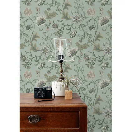 ESTAhome behangpapier vintage bloemen celadon groen - 0.53 x 10.05 m - 139413 4