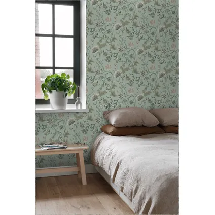 ESTAhome behangpapier vintage bloemen celadon groen - 0.53 x 10.05 m - 139413 6