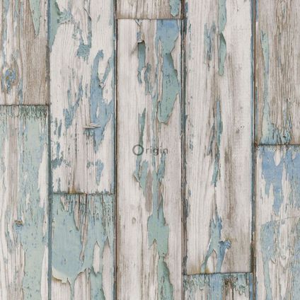 Origin Wallcoverings papier peint imitation bois bleu canard et gris - 52 cm x 10,05 m - 307144