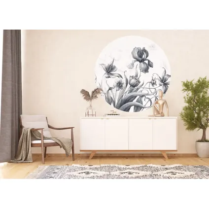 Sanders & Sanders papier peint panoramique rond adhésif fleurs noir et blanc - Ø 140 cm - 601136 3