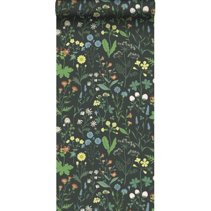 ESTAhome behang veldbloemen multicolor op zwart - 0,53 x 10,05 m - 139392