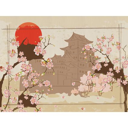 Sanders & Sanders papier peint panoramique fleurs de cerisier beige, rose et rouge - 360 x 270 cm
