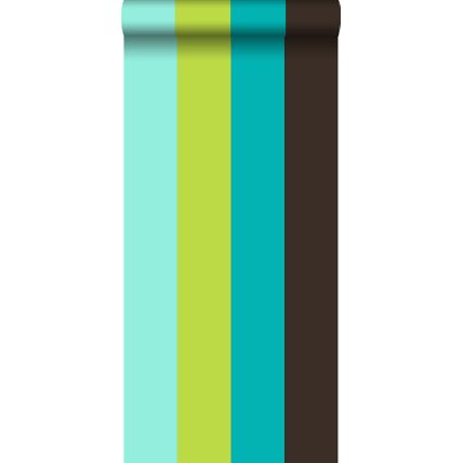 ESTAhome behangpapier strepen turquoise en limegroen - 53 cm x 10,05 m - 116525