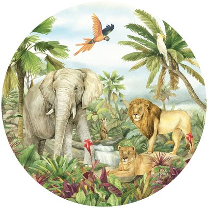 Sanders & Sanders zelfklevende behangcirkel jungle dieren groen - Ø 70 cm - 601289